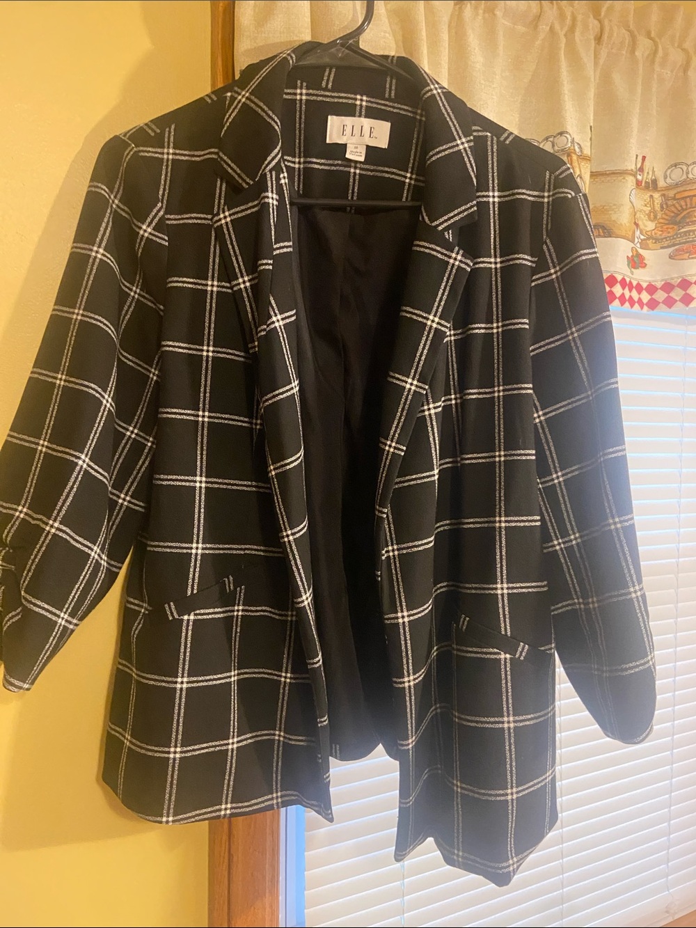 ELLE Black Windowpane Plaid Blazer Jacket